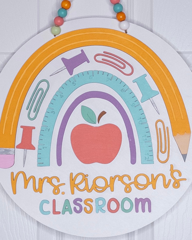 Personalized Classroom Door Hanger with Rainbow