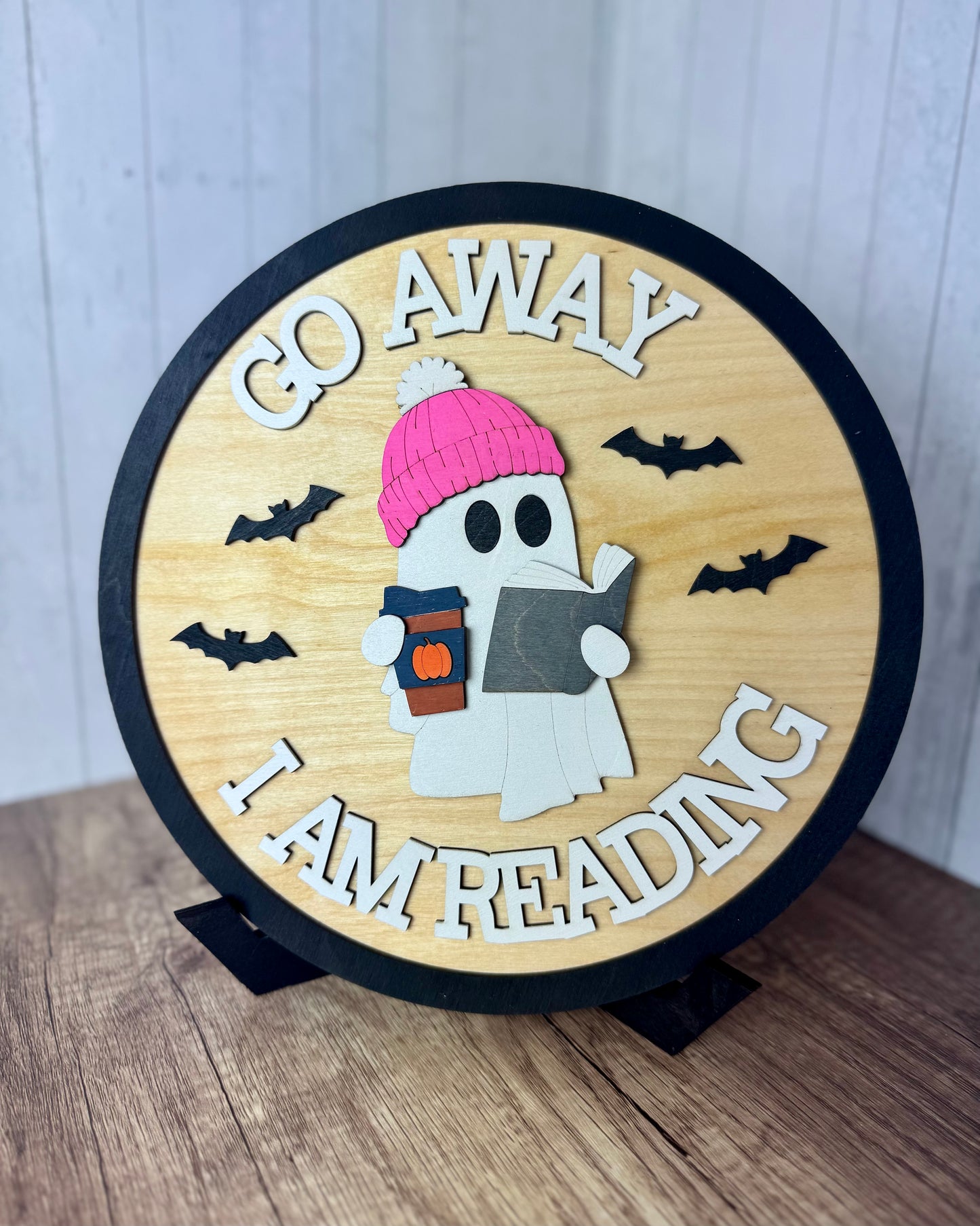 Go Away I'm Reading Round Shelf Sign