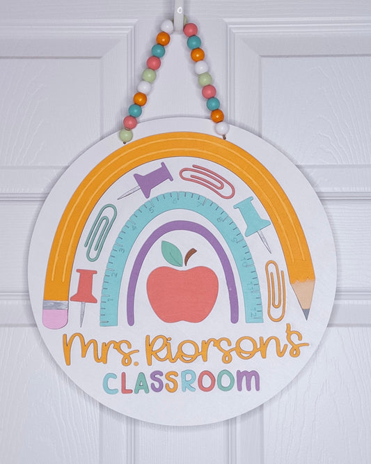 Personalized Classroom Door Hanger with Rainbow