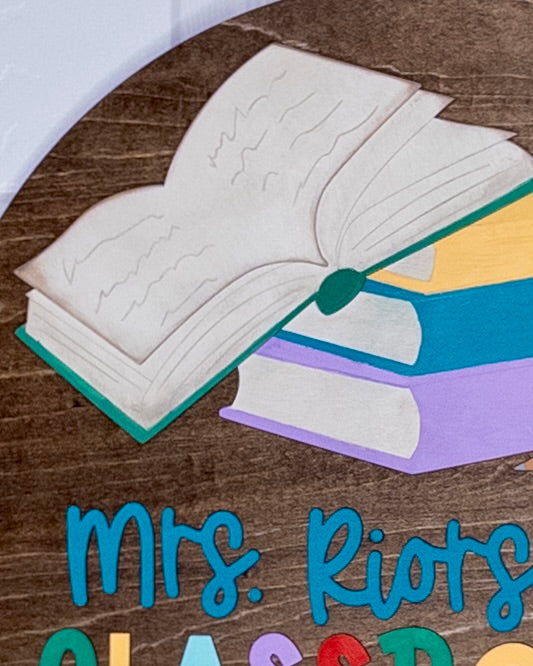 Personalized Classroom Door Hanger with Book Stack