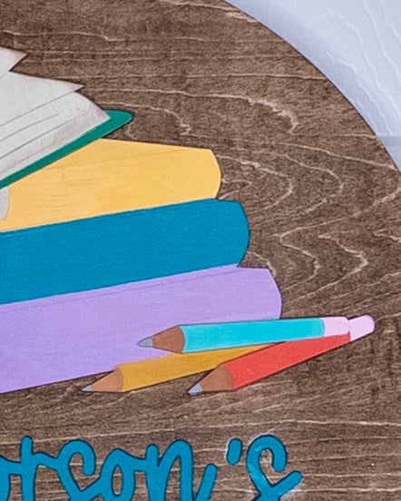 Personalized Classroom Door Hanger with Book Stack