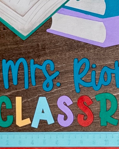Personalized Classroom Door Hanger with Book Stack