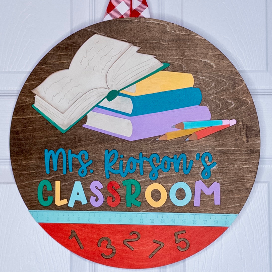 Personalized Classroom Door Hanger with Book Stack