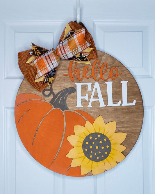 Hello Fall with Sunflower Door Hanger