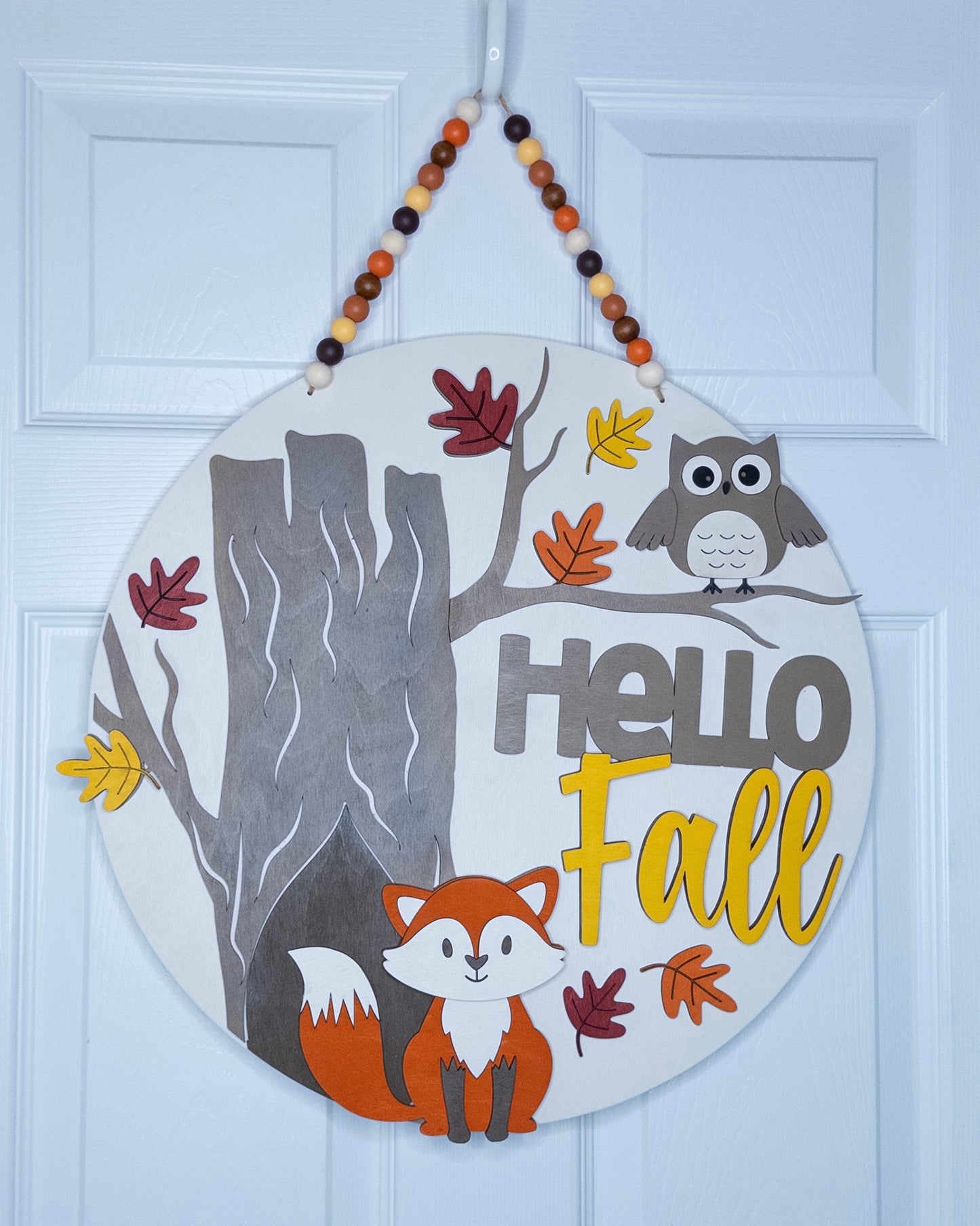 Hello Fall with Fox and Owl Door Hanger
