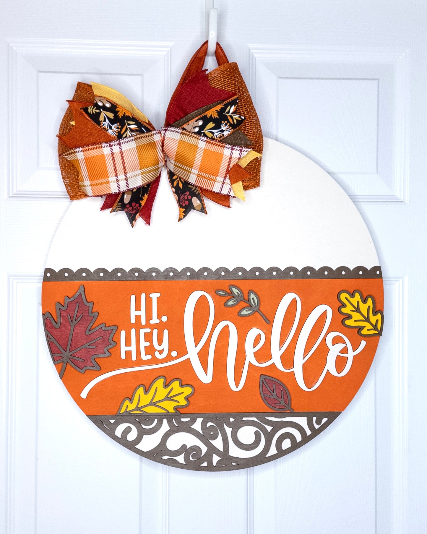 Hi. Hey. Hello with Leaves Door Hanger