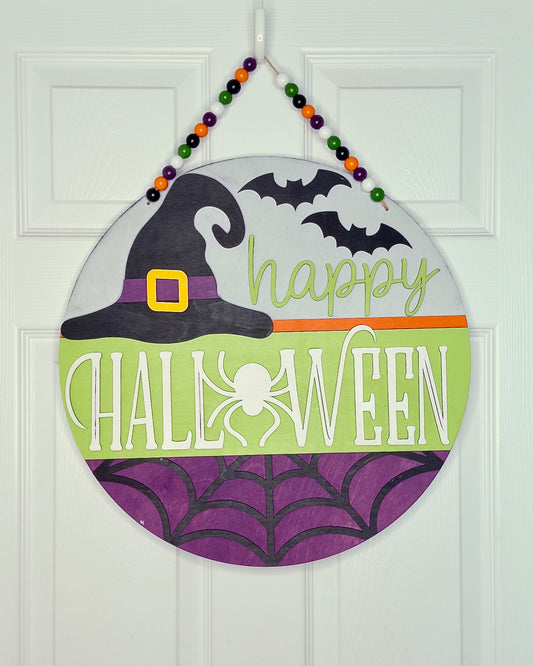 Happy Halloween with Witch Hat Door Hanger