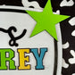 Colorful name 'BILBREY' with a green star on a black and white patterned background