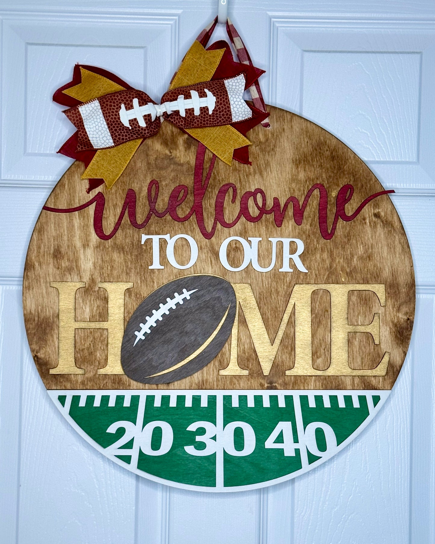 Welcome to Our Home with Football Door Hanger